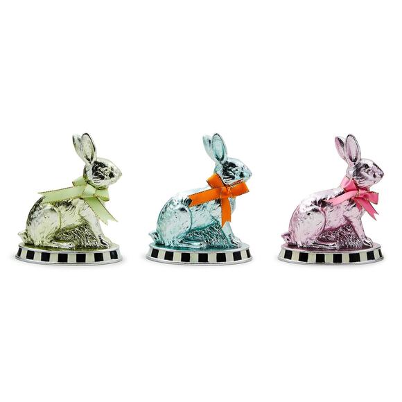 MACKENZIE-CHILDS Calico Mini Foil Bunnies Set of 3 Spring Easter Decor NEW - Picture 1 of 4